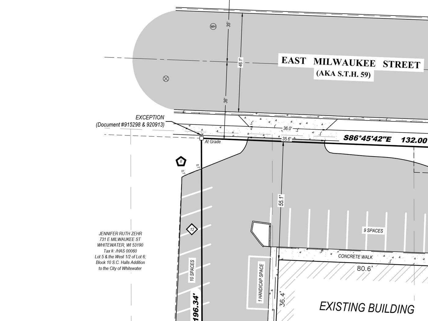 ALTA/NSPS Land Title Survey of the East Milwaukee Street property in Whitewater along STH 59