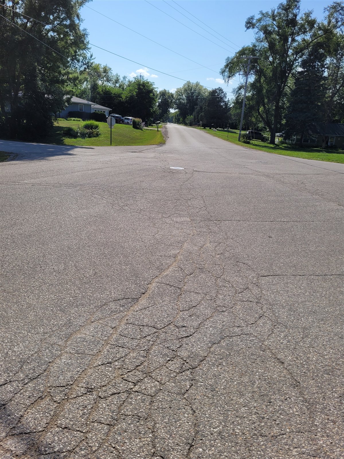 Alligator cracking across Bohner Drive's aged asphalt surface