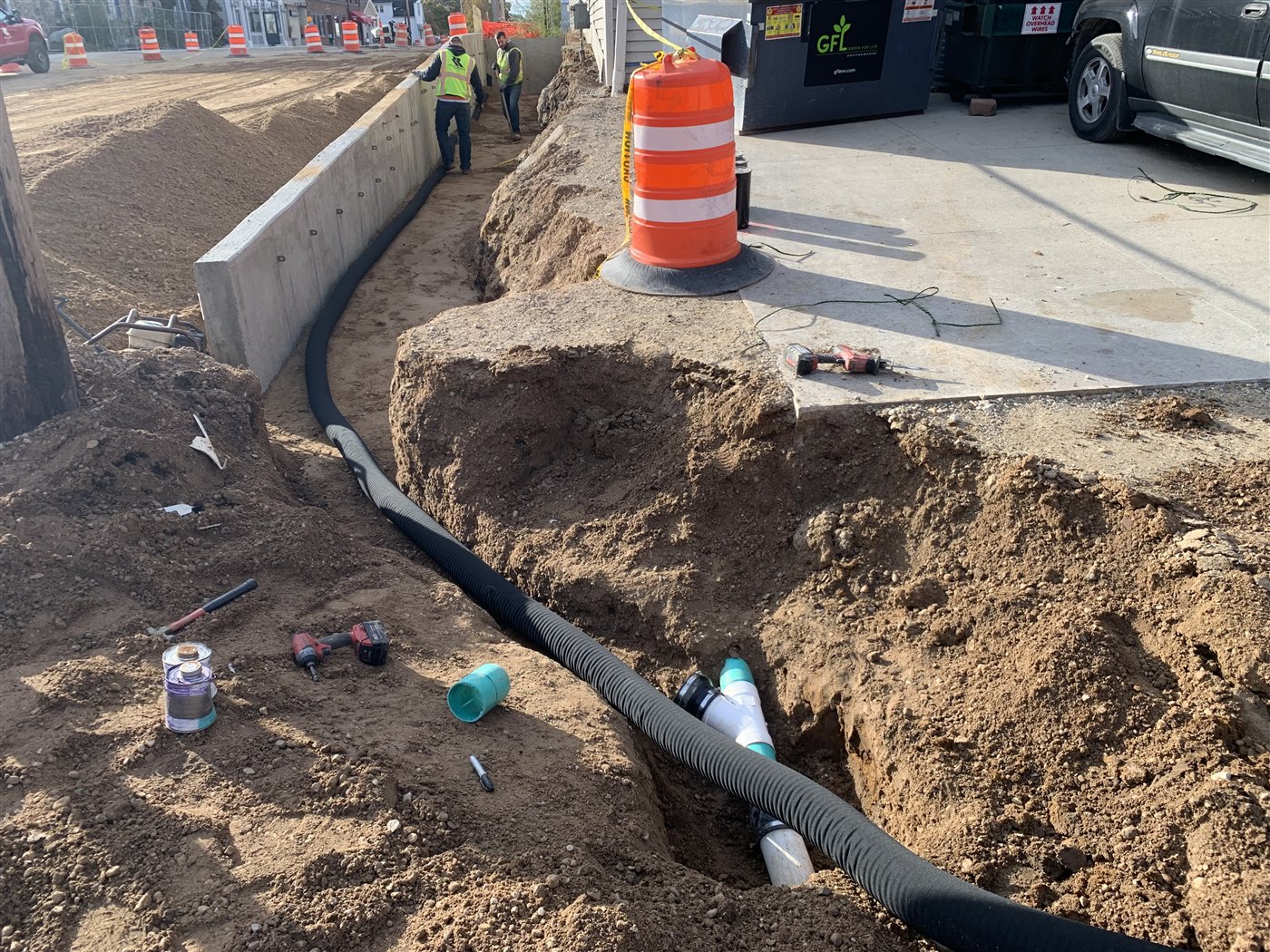 New retaining wall and storm drainage installation along the Church Street corridor