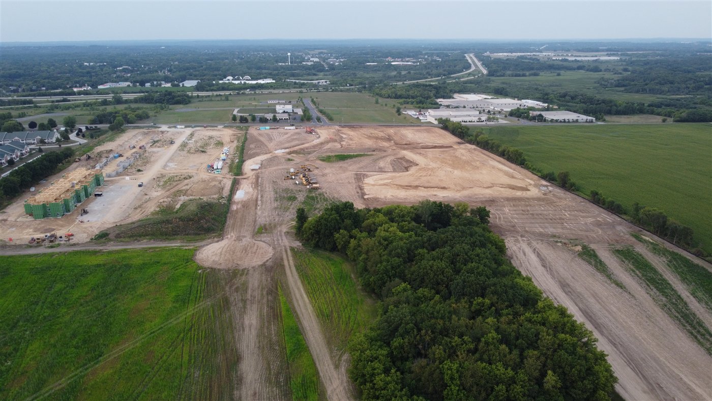 Aerial looking north over the East Troy Business Park during site grading
