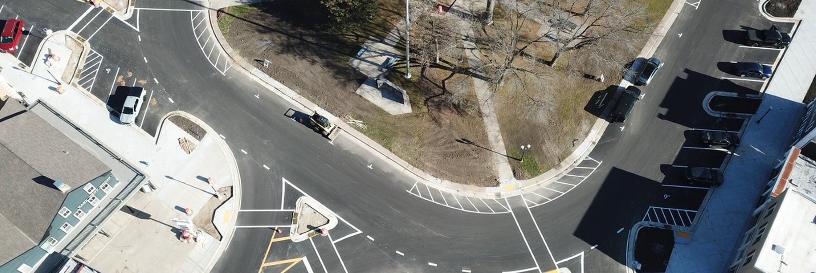 Aerial view of the reconstructed East Troy Village Square roundabout
